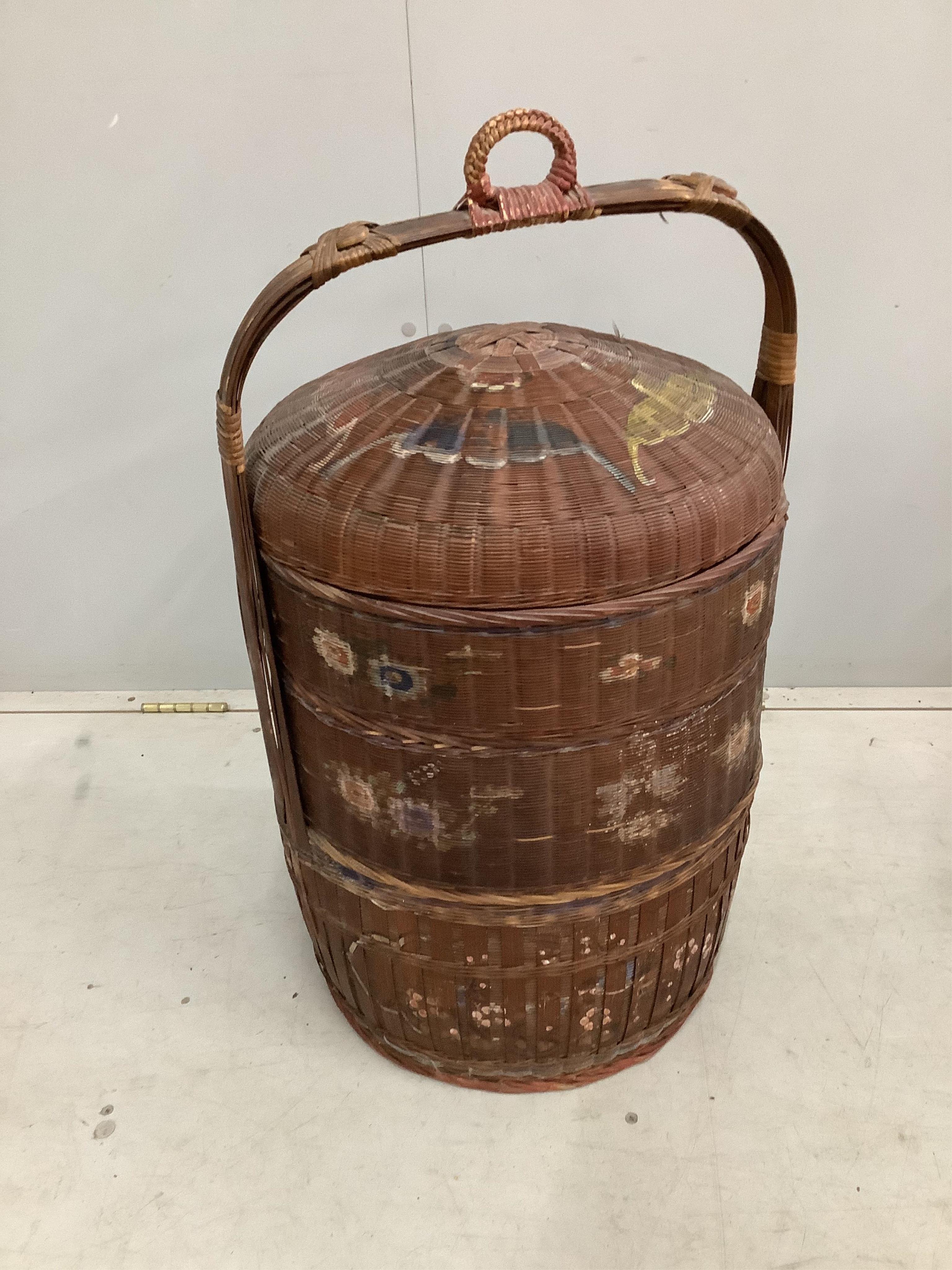 A pair of painted Japanese wedding baskets, height 70cm